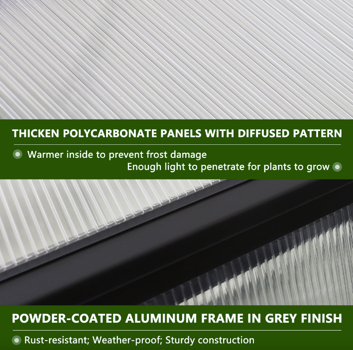 Outdoor Aluminum Greenhouse Kit - Walk-in Polycarbonate Design